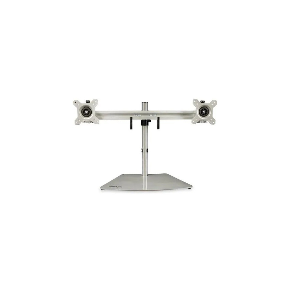 StarTech ARMDUOSS Dual Monitor Stand, Free Standing Desktop Pole Stand for 2x 24" (17.6lb/8kg) VESA Mount Displays, Height Adjustable, Silver - VESA 75x75/100x100mm free standing dual monitor stand for displays up to 24" (18lb) - Height adjustab - Image 1