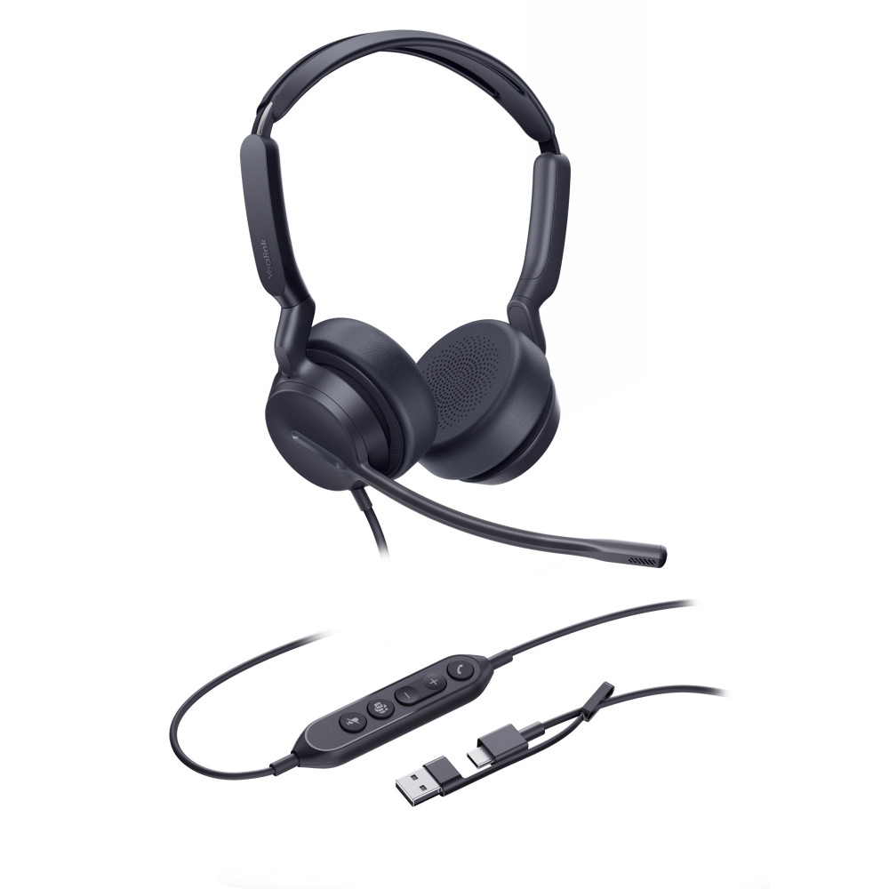 Yealink UH42-D-MS-C/A (UH42) WIRED MS STEREO HEADSET, NOISE CANCELLING MIC, LEATHER, USB-C, C/A ADAPTER - Image 1
