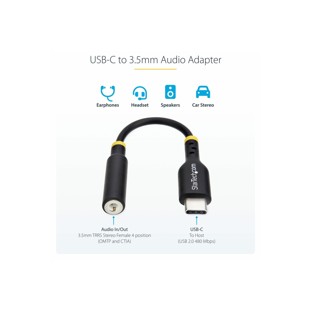 StarTech USBCAUDIO2 USB-C AUDIO ADAPTER TO 3.5MM TRRS JACK, HEADPHONE AUX DONGLE, 2 YR - Image 9
