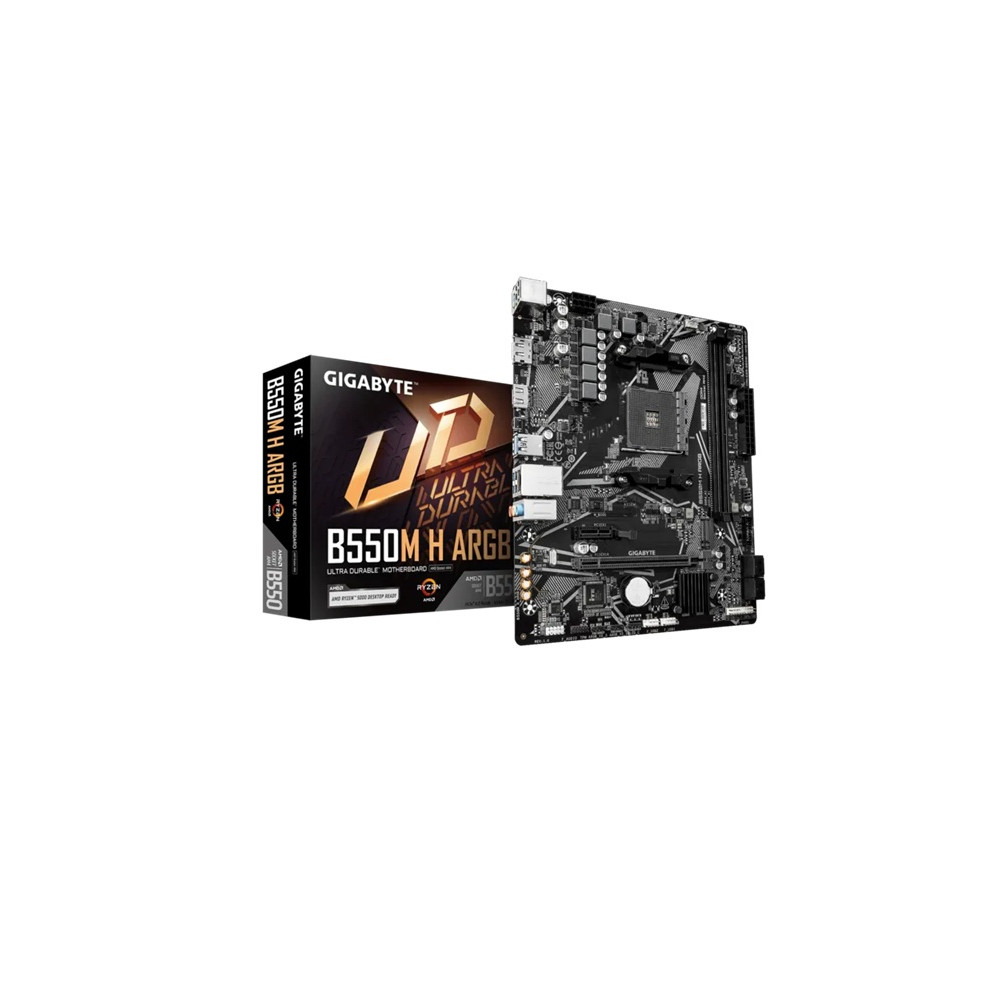 Gigabyte B550M H ARGB Micro-ATX AMD B550 motherboard with AM4 support, PCIe 4.0, DDR4 up to 5100MHz OC, HDMI 2.1, DP 1.4, M.2, and Gigabit LAN - Image 1