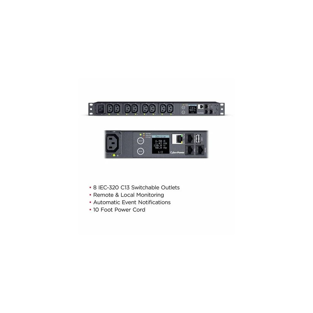 CyberPower PDU41005 SWITCHED EPDU 1RU HORIZONTAL 16AMP INPUT - SNMP NETWORK CONNECTION - 8X IEC-320 C13 OUT -IEC-320 C20 IN - 2 YRS ADV. REPLACEMENT WTY - Image 7