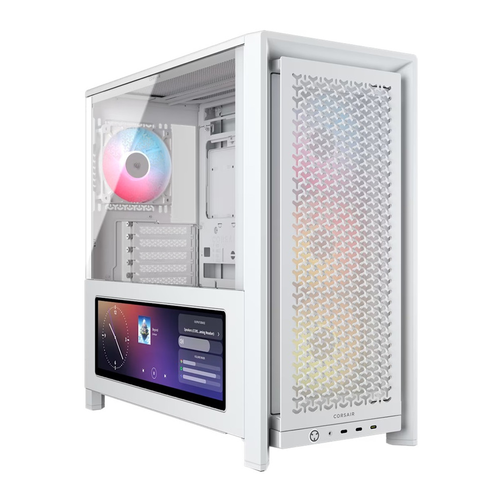Corsair CC-9011327-WW FRAME 4000D LCD RS ARGB Premium Mid-Tower PC Case- White, ATX/mATX/ITX/E-ATX, 486x490x239mm, 430mm GPU, 360mm rad, tempered glass - Image 1