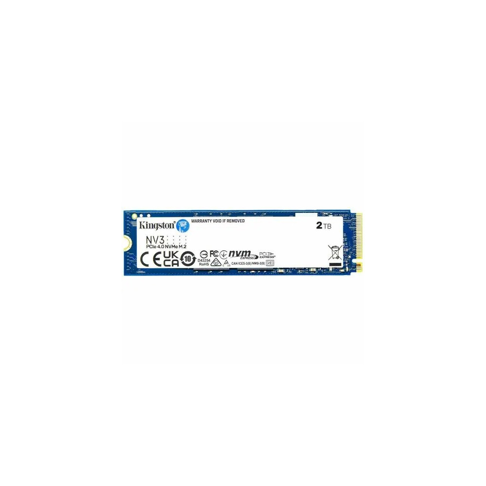 Kingston SNV3S/2000G NV3 2 TB Solid State Drive - M.2 2280 Internal - PCI Express NVMe (PCI Express NVMe 4.0 x4) - Notebook, Desktop PC Device Supported - 640 TB TBW - 1 Each