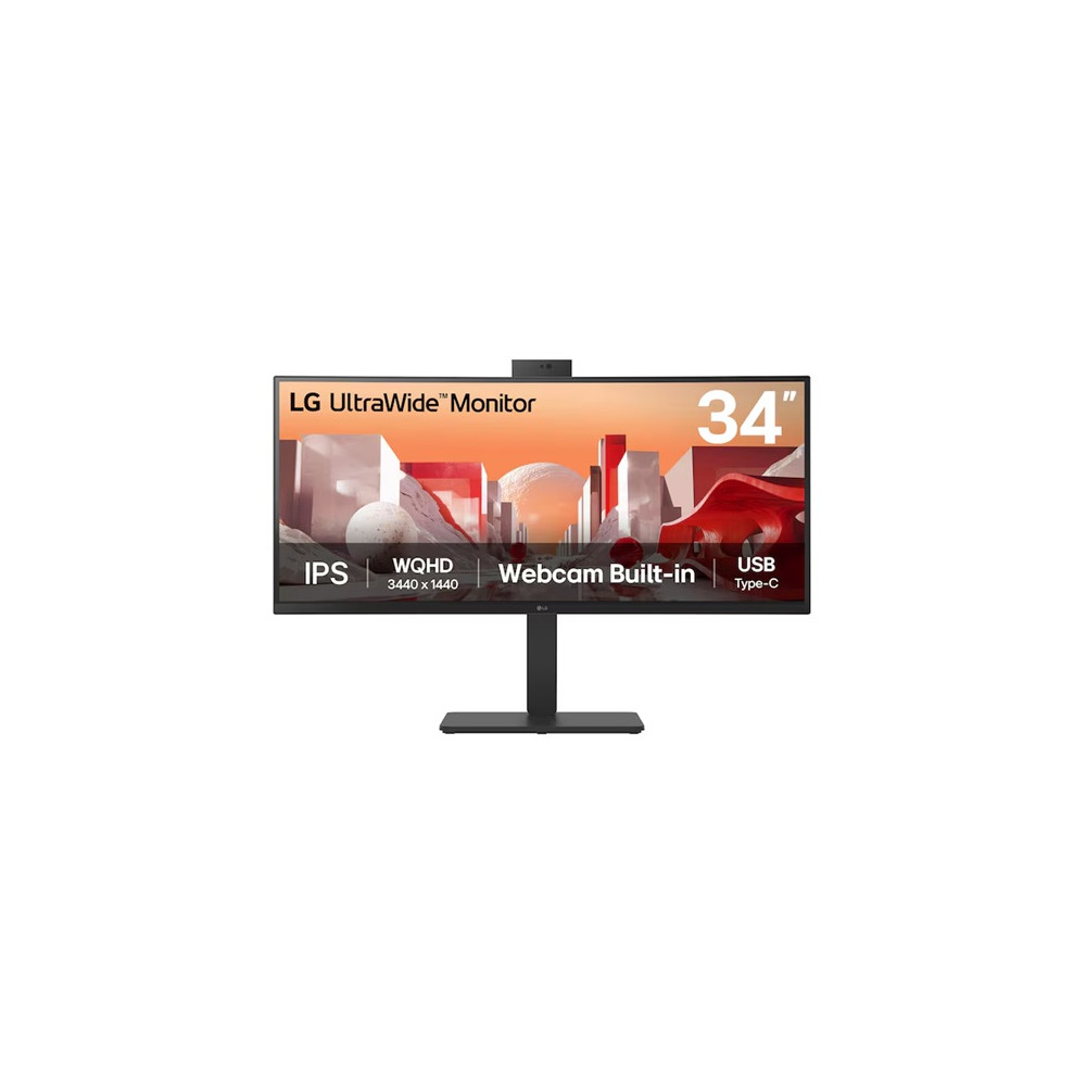 LG 34BA85QE-B 34' UltraWide QHD Curved IPS 60Hz Monitor, 3440x1440, sRGB 99%, HDR10, Full HD Webcam/Mic/Speakers, USB-C 90W PD, RJ45, Adj Tilt/Height/Swivel - Image 1