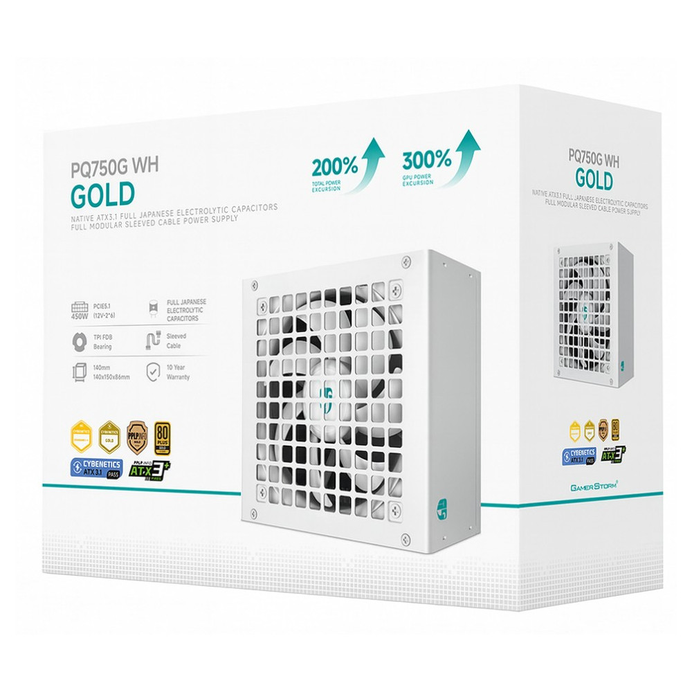DEEPCOOL R-PQ750G-FD1W-JGAU-V1 PQ750G WH 750W Gamer Storm 80+ Gold/Cybenetics Fully Modular ATX Power Supply 120mm Fan, Japanese Capacitors, DC to DC, ATX12V V3.1 - Image 1
