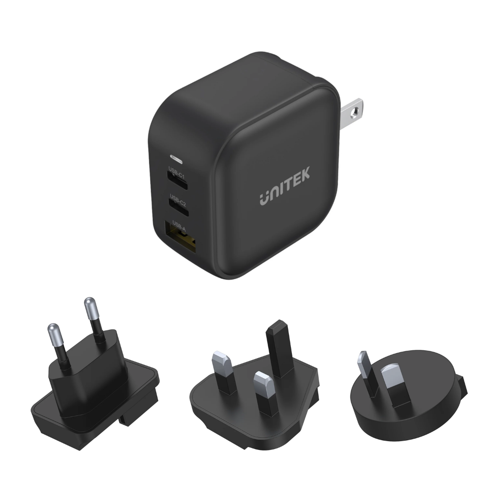 UNITEK P1108ABK Travel Tri GaN 3 Port 66W Charger - Image 1