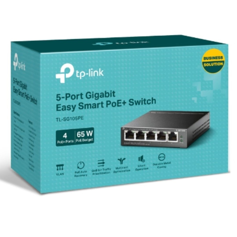 TP-LINK TL-SG105PE 5-Port Gigabit Easy Smart Switch with 4-Port PoE+, Up To 65W For all PoE Ports, Up To 30W Each PoE Port - Image 1