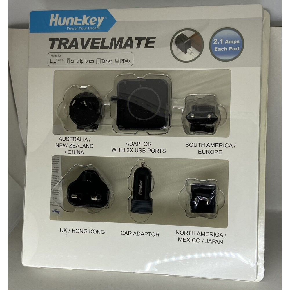 Huntkey D204 TravelMate Multi Plugs USB Wall Charger Adapter 4.2 A US UK EU AU Plugs with Car Charger - Image 5