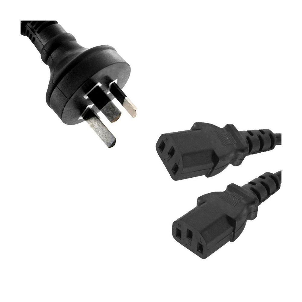 8ware RC-3085AU-010 1m 10amp Y Split Power Cable with AU/NZ 3-pin Male Plug 2xIEC F C13 Socket & Cord for PC & Monitor to Wall Power Socket replaces CBPOWERY - Image 1