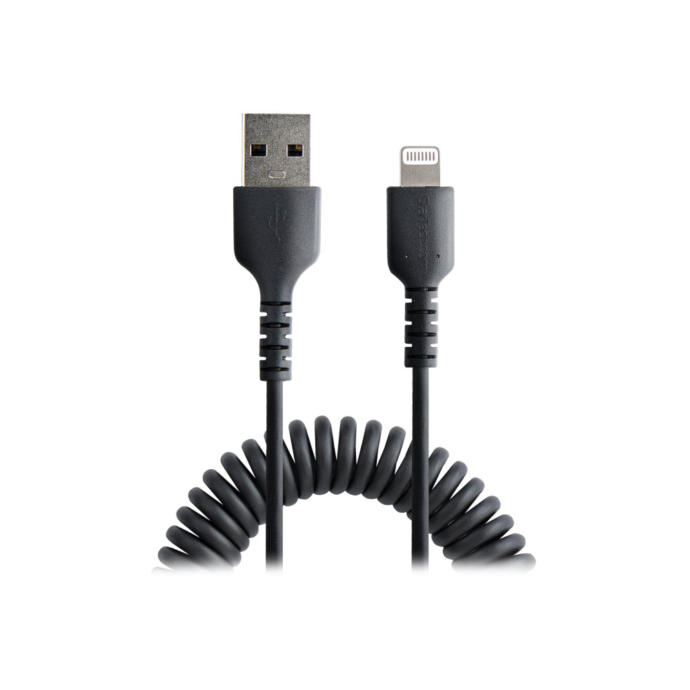 StarTech RUSB2ALT1MBC 1M/3FT USB TO LIGHTNING CABLE, MFI CERTIFIED, COILED, BLACK 2YR - Image 1