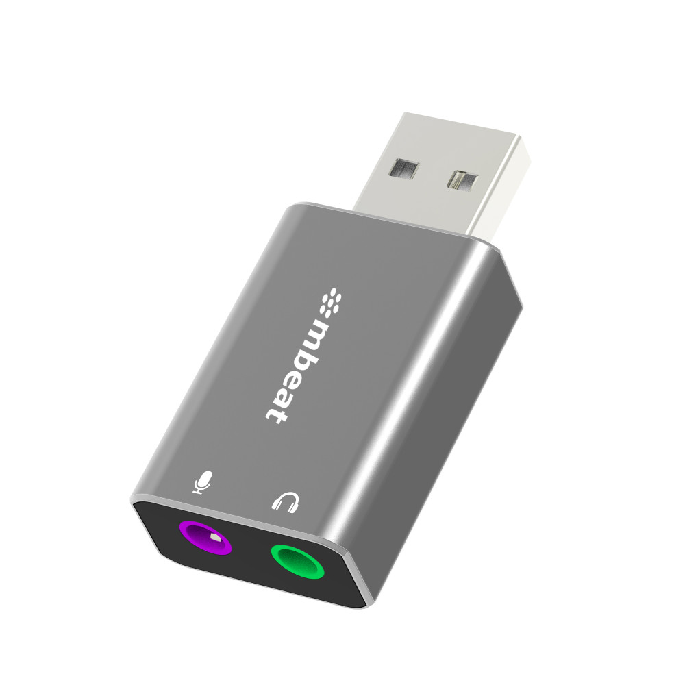 MBEAT MB-XAD-UAXM Elite USB to 3.5mm Audio and Microphone Adapter - Add Headphone Audio Jack to USB-A Computers, Laptops, Notebooks - Space Grey - Image 1