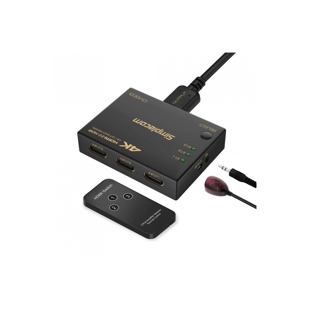Simplecom CM303 Ultra HD 3 Way HDMI Switch 3 IN 1 OUT Splitter 4K@60Hz - Image 1