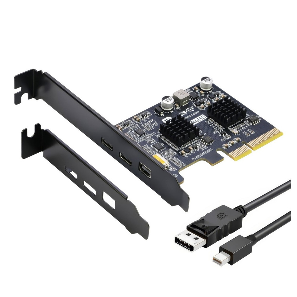 Simplecom EC365 PCIe x4 to 2-Port USB 3.2 Gen II Type-C with Mini DisplayPort Input for USB-C DP Alt Mode Expansion Card - Image 1
