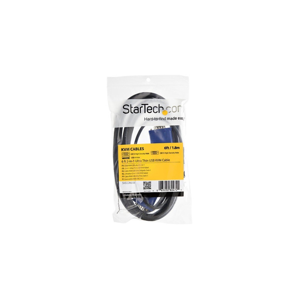 StarTech SVECONUS15 15 ft 2-in-1 Ultra Thin USB KVM Cable - Video / USB cable - 4 pin USB Type A, HD-15 (M) - HD-15 (M) - 4.57 m - Connect VGA video and USB using a single thin KVM cable - kvm cable - usb kvm cable - kvm switch cable -vga kvm ca - Image 7