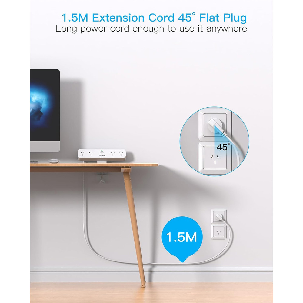Chosen Brother POWCB48DC PD 30W Desk Clamp Powerboard Fast Charging Station, 4 Outlets with 2 USB-C 2 USB-A, Surge Protected, 1.5M Extension Cord Desktop Mounted - Image 5