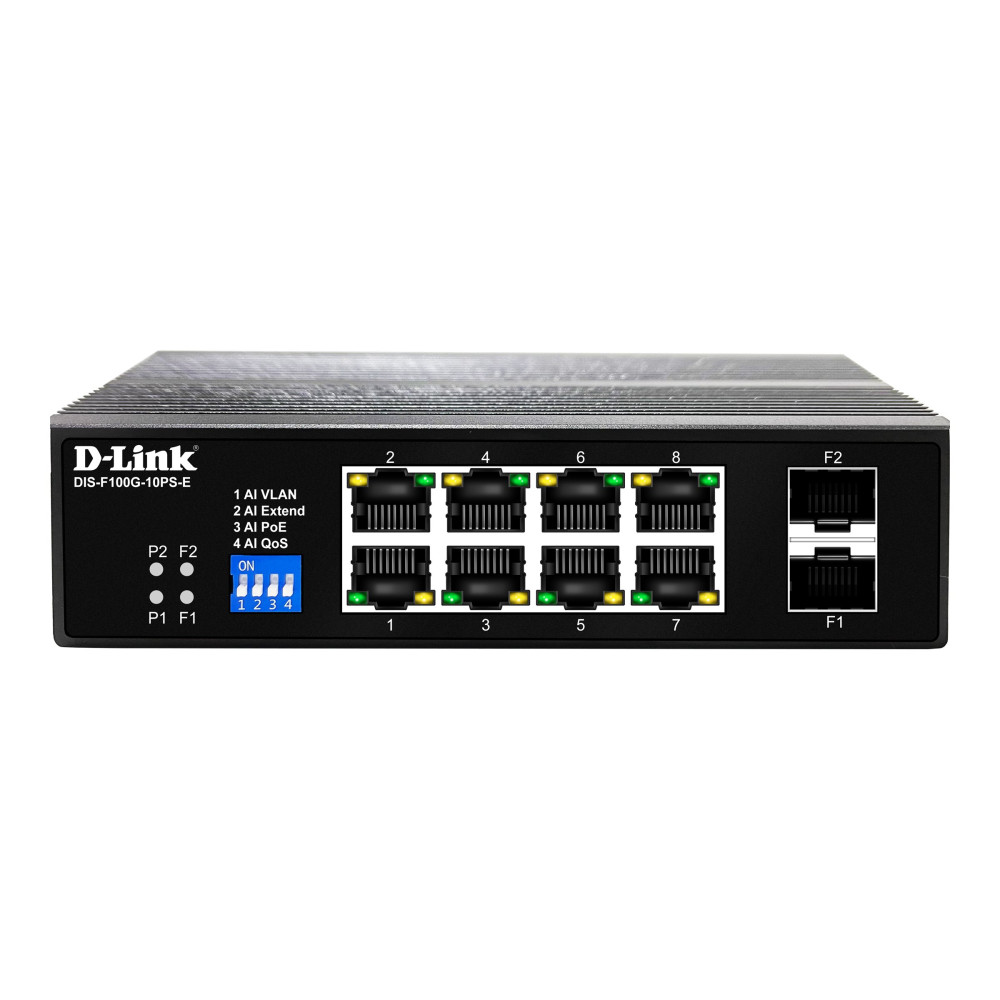 D-Link DIS-F100G-10PS-E 10P GIGABIT INDUSTRIAL POE SWITCH WITH 8 POE+ PORTS (240W) AND 2 SFP PORTS - Image 1