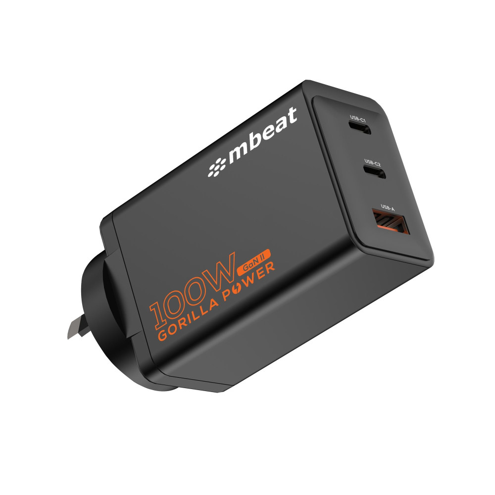 MBEAT MB-PD100W2CA-K Gorilla Power PD 100W GaN II USB-C Charger 50% smaller than the standard Supports a wide range of devices Product Weight: 180g - Image 1