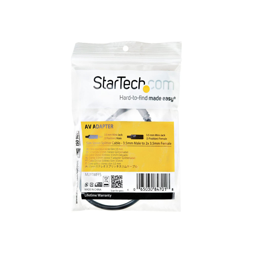 StarTech MUY1MFFS 3.5MM STEREO SPLITTER CABLE, 3-POSITION TO 2X 3-POSITION, M/F, LTW - Image 1