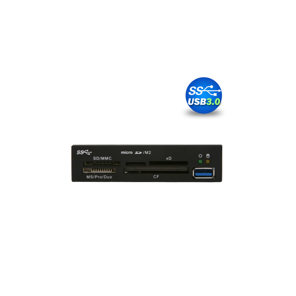 EZcool ACREZC1100U3IN 3.5" USB 3.0 All in One Internal Card Reader Full Long Metal with Front USB Black - Image 2
