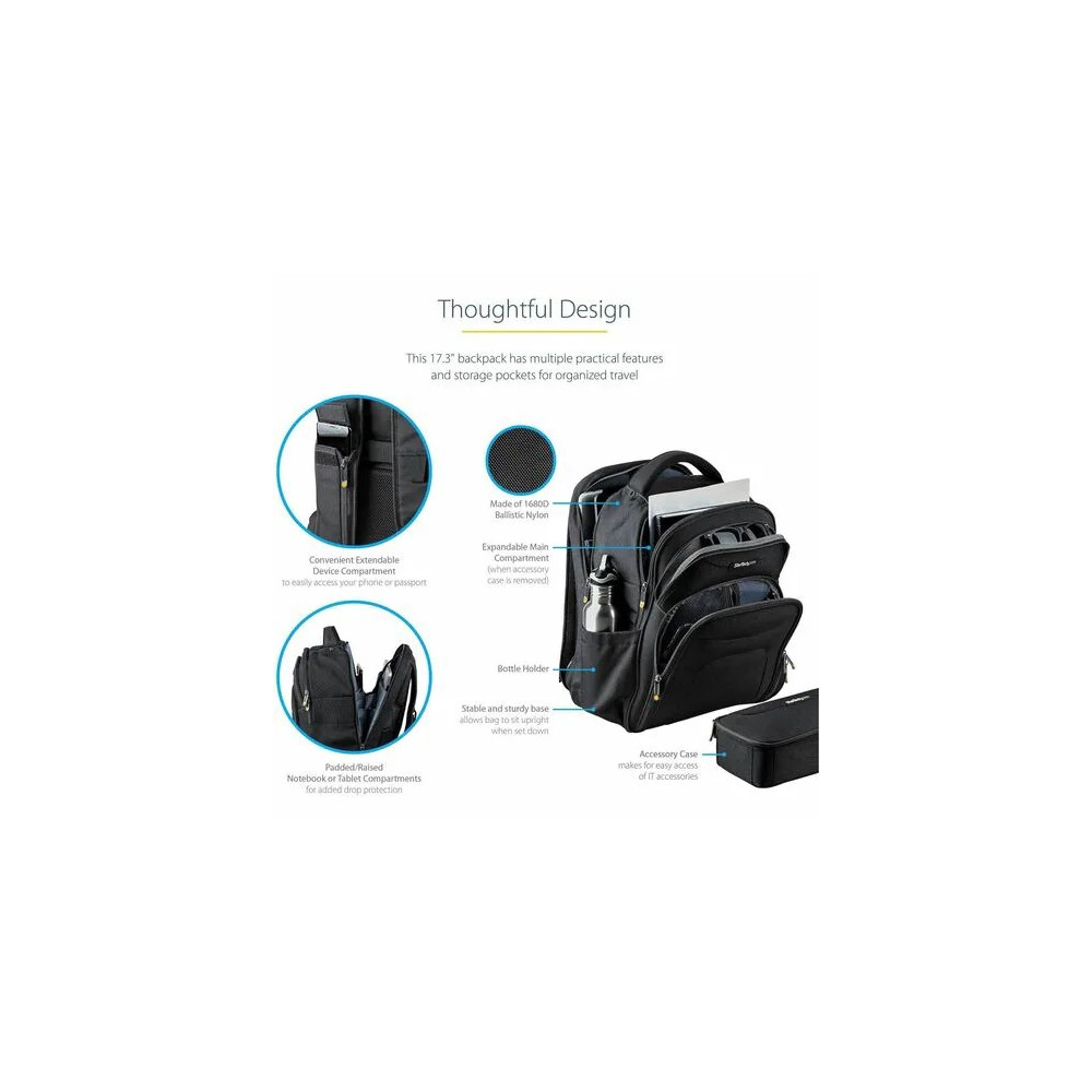 StarTech NTBKBAG173 17.3" LAPTOP BACKPACK, REMOVABLE ACCESSORY CASE, BLACK, LTW - Image 5