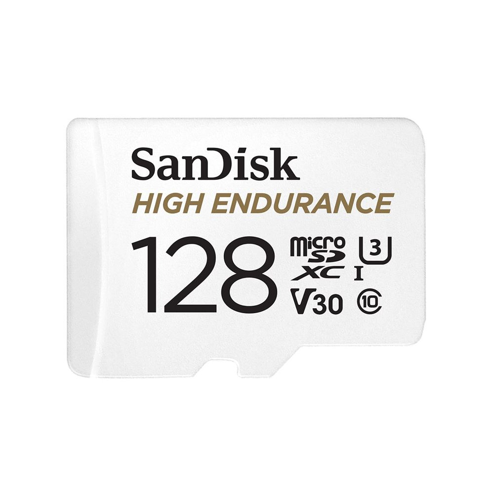 Sandisk SDSQQNR-128G-GN6IA High Endurance 128GB microSD 100MB/s 40MB/s 10K hrs 4K UHD C10 U3 V30 -40°C to 85°C Heat Freeze Shock Temperature Water X-ray Proof SD Adapter - Image 1