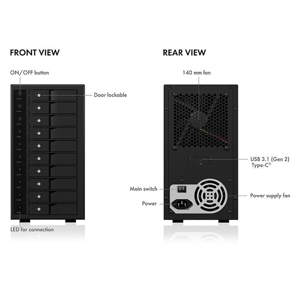 ICY BOX HDDICY3810C31 IB-3810-C31 SINGLE enclosure for 10x HDD with USB 3.1 (Gen 2) Type-C or Type-A interface - Image 7