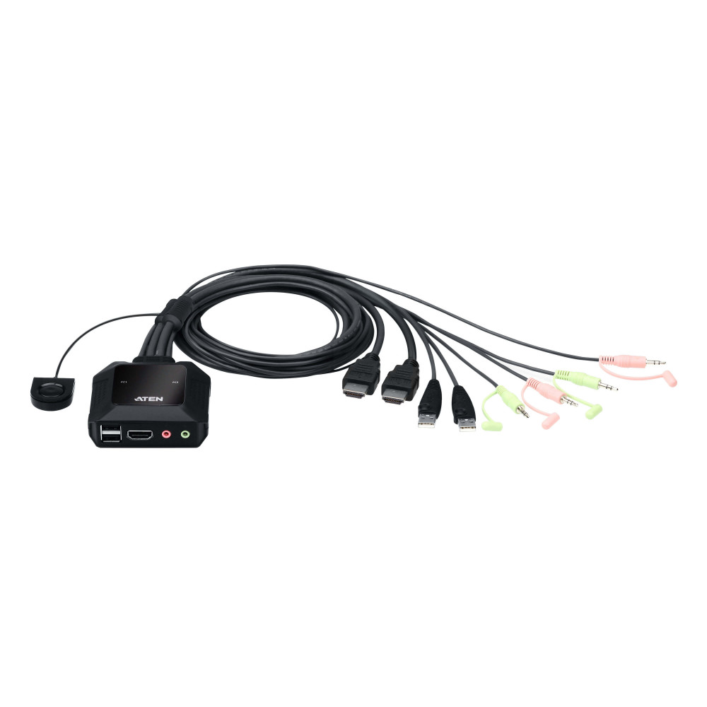 Aten CS22H-AT 2 Port USB 4K @60Hz HDMI Cable KVM Switch with Remote Port Selector - Image 1