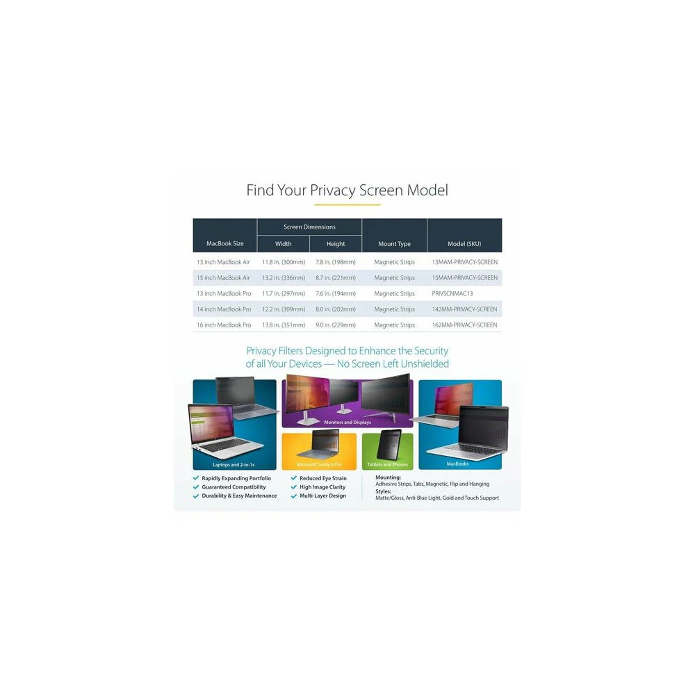 StarTech 15MAM-PRIVACY-SCREEN 15" LAPTOP PRIVACY SCREEN FILTER, 16:10, MACBOOK AIR, MAG, MATTE/GLOSSY, 2YR - Image 7