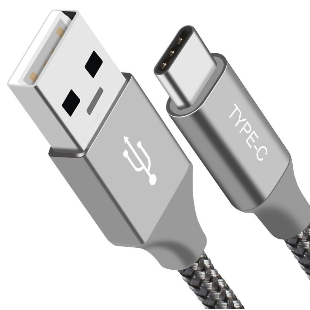 Astrotek AT-USBTYPEC-S1 1m USB-A to Type-C Data Sync Charger Cable Silver Strong Braided Heavy Duty Fast Charging for Samsung Galaxy Note S8 Plus LG Google Macbook - Image 1