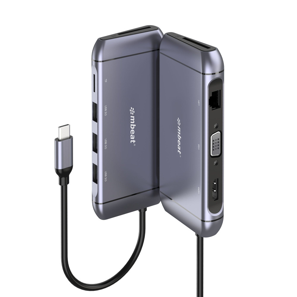 MBEAT MB-UCD-X9 Elite X9 9-in-1 Multifunction USB-C Docking Station 1x HDMI, 1x VGA 1x USB-C Power Delivery 100W, 3x USB 3.0, MicroSD/SD Card - Image 1
