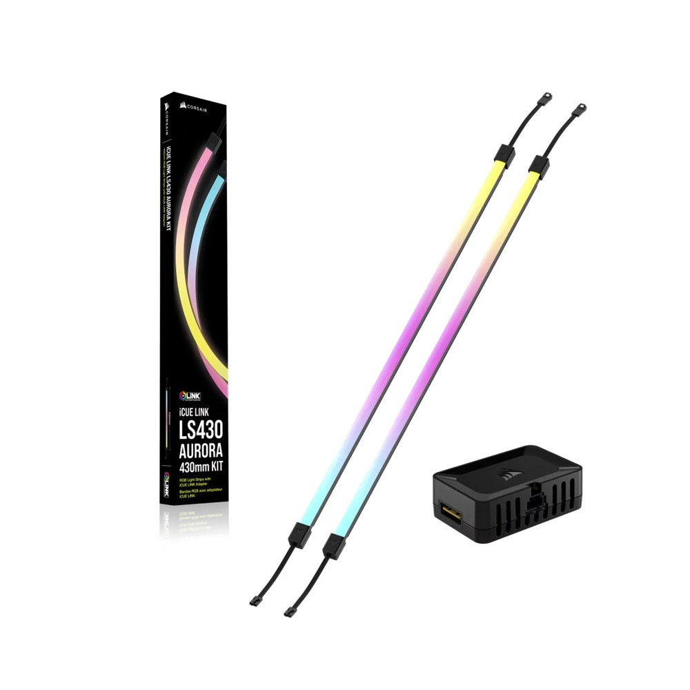 Corsair CL-9011136-WW iCUE LINK LS430 Aurora RGB Light Strips - 430mm Kit – 430×10×10mm, magnetic mount, black, addressable LEDs - Image 1