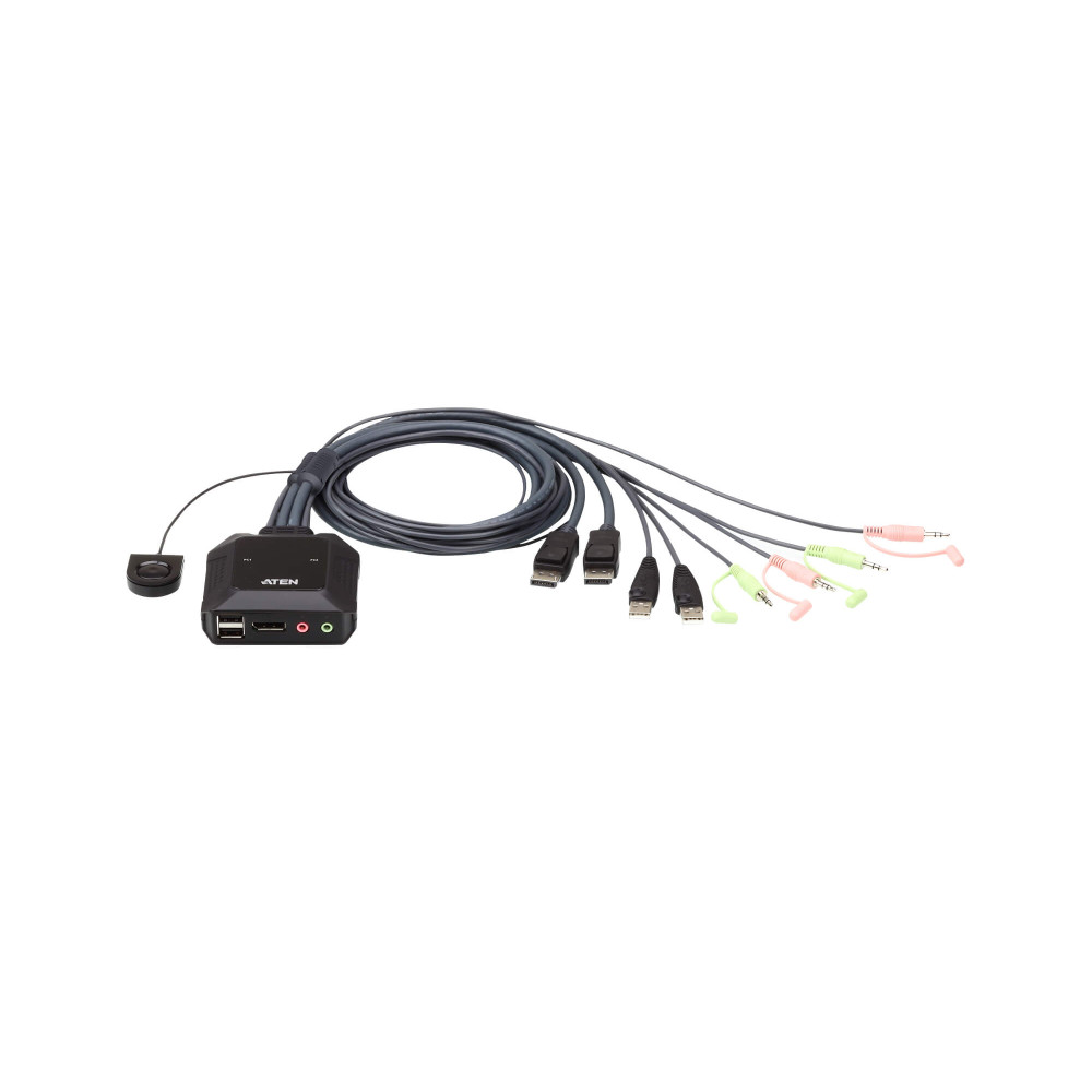 Aten CS22DP-AT Compact KVM Switch 2 Port Single Display Display Port w/ Audio, Remote Port Selector, USB Hot-Plugging - Image 1