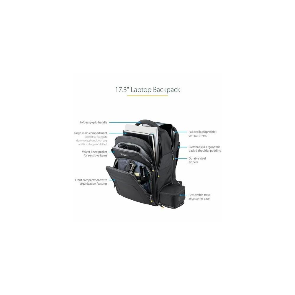 StarTech NTBKBAG173 17.3" LAPTOP BACKPACK, REMOVABLE ACCESSORY CASE, BLACK, LTW - Image 3