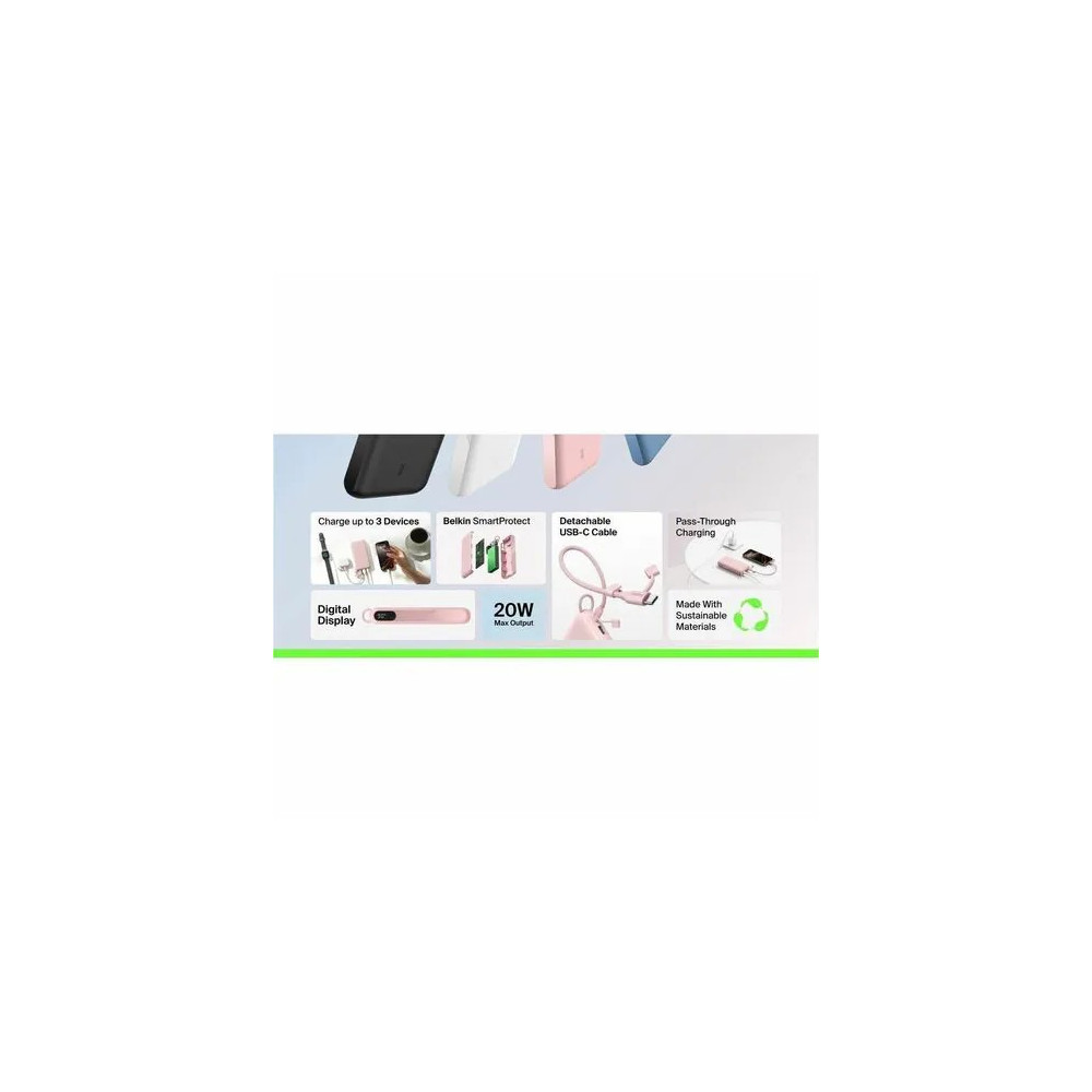 Belkin BPB028FQPK BoostCharge Power Bank - Black - For Smartphone, Tablet PC, iPhone, iPad mini, iPad Pro - 20000 mAh - 20 W - USB Type-C Connector - 3 x USB - Digital Display, Battery Level Indicator, Overheat Protection - Black - Image 15