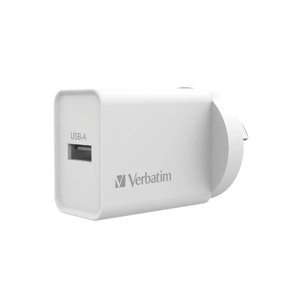 Verbatim 66590 USB Charger Single Port 2.4A - White Single Port Wall Charger Rohs, CE, Apple, Android, tablet, Handheld. OC, OV, SS, OT, Fire Resistant. - Image 1