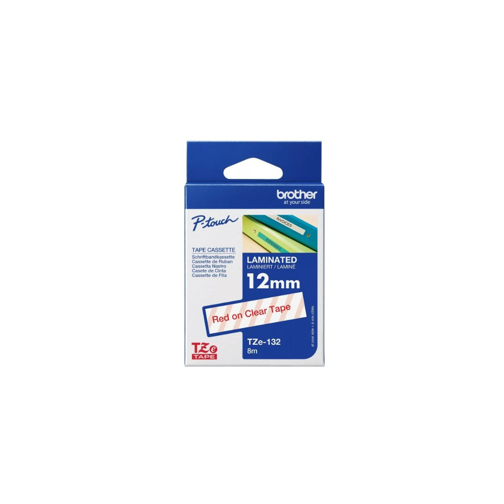 Brother TZE-132 12MM RED ON CLEAR TZE TAPE - Image 1
