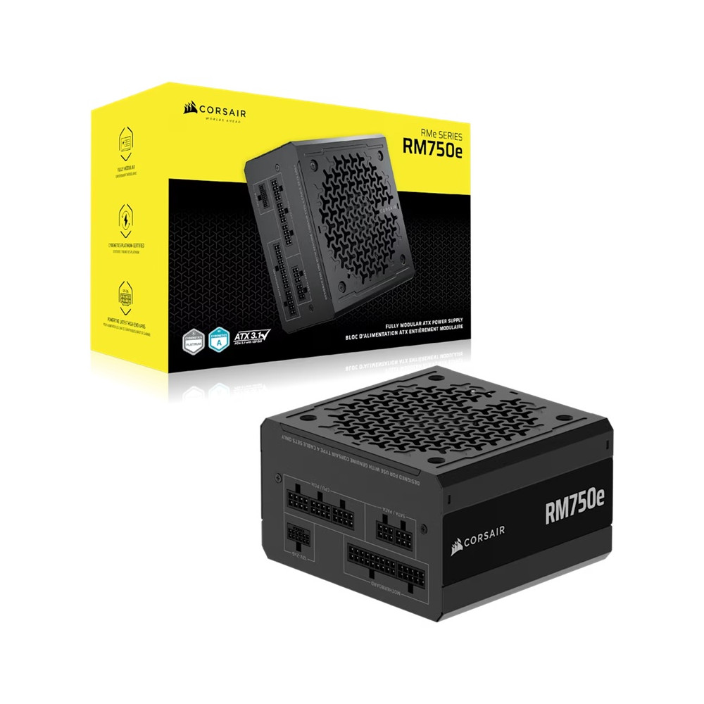 Corsair CP-9020295-AU RMe Series RM750e Fully Modular Low-Noise ATX Power Supply (AU), Cybenetics Gold, ATX12V 3.1, 2x PATA, 2x EPS, 6x SATA, 3x PCIe - Image 1