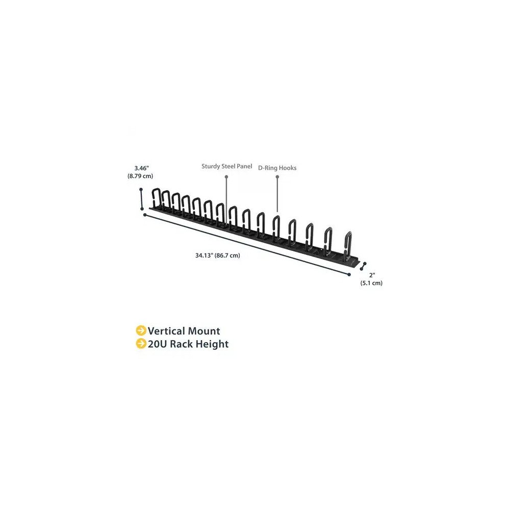 StarTech CMVER20UD Vertical 0U Server Rack Cable Management w/ D-Ring Hooks - 20U Network Rack Cord Manager Panel - 3ft Wire Organizer - Image 3