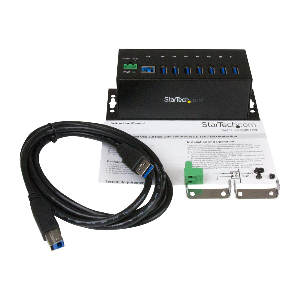 StarTech ST7300USBME 7 PORT USB 3.0 HUB, INDUSTRIAL, METAL, ESD & SURGE PROTECTION, MOUNT, 2YR - Image 1
