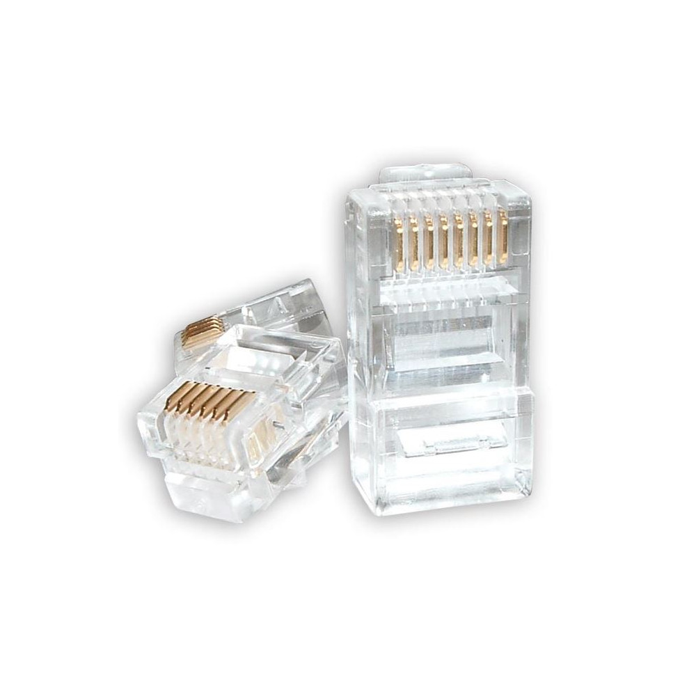 Astrotek AT-RJ45PLUG-5E RJ45 Jack Connector Modular Plug Crimp 8P8C CAT5e LAN Network Ethernet Head 2 Prong Blade 3u' Transparent (20 units /pack) - Image 1