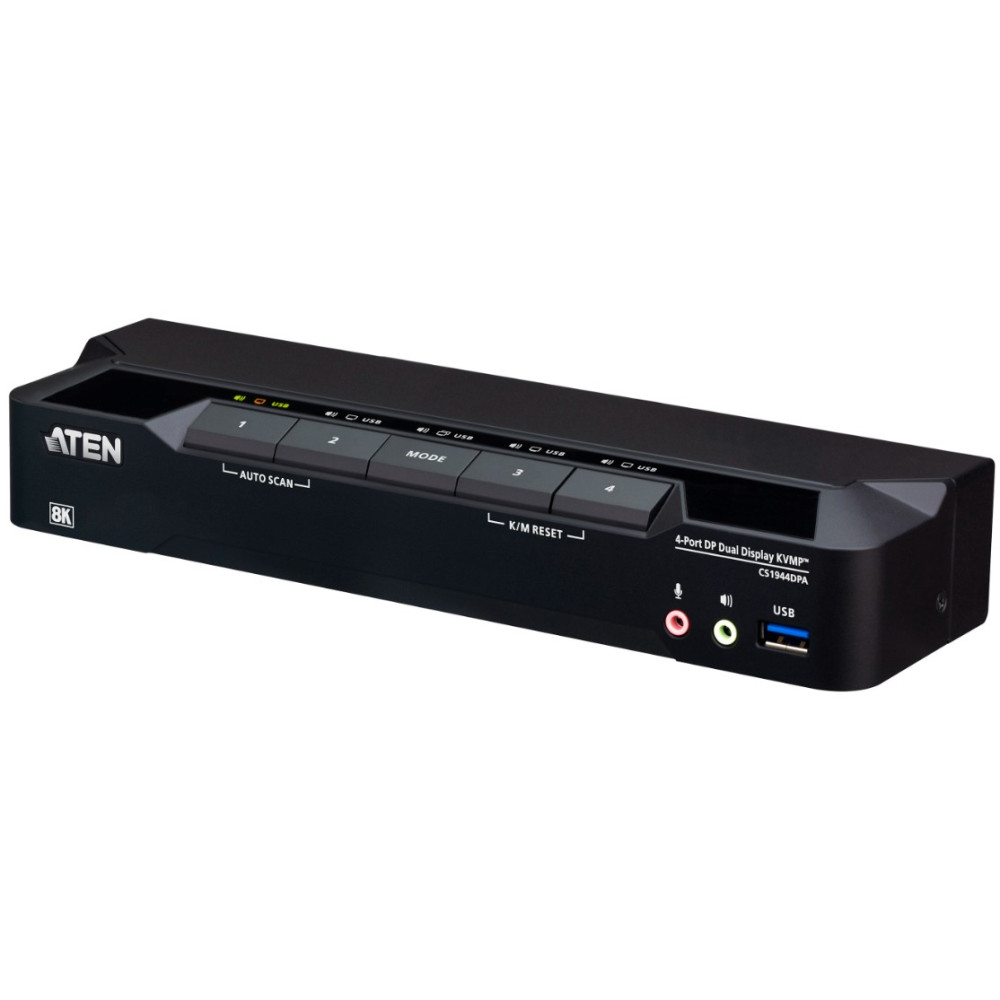 Aten CS1944DPA-AT-U Desktop 4-Port USB 3.0 8K DisplayPort Dual-Display KVMP™ Switch, Up to 7680 × 4320 @ 60 Hz, 5120 × 2880 @ 60 Hz (Cables included) - Image 1