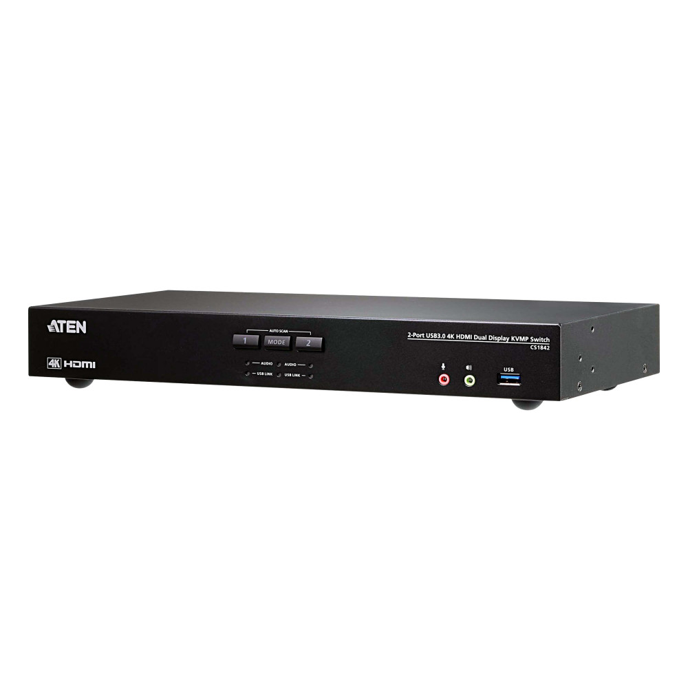 Aten CS1842-AT-U Desktop KVMP Switch 2 Port Dual Display 4k HDMI w/ audio, Cables Included, 2x USB Port, Selection Via Front Panel - Image 1