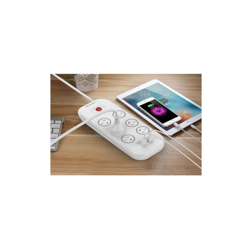 Huntkey PSUHUNSAC607 6-Outlet Surge Protector with 2 USB Charging Outlets (SAC607) - Image 1