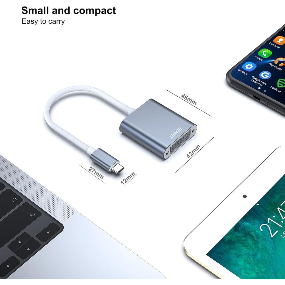 BENFEI 606682478764 000164GY USB-C to DVI Adapter (Thunderbolt 3/4 Compatible) - Image 4