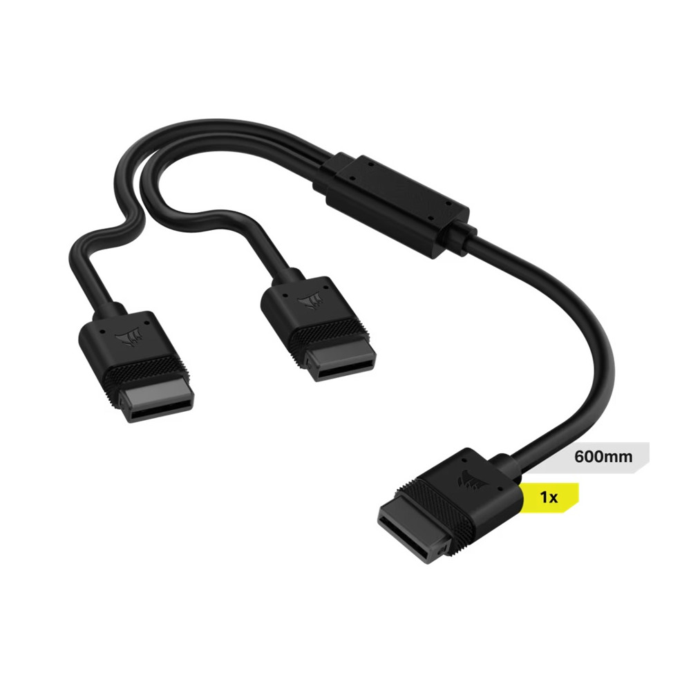 Corsair CL-9011124-WW iCUE LINK Cable, 1x 600mm Y-Cable with Straight connectors, Black - Image 1