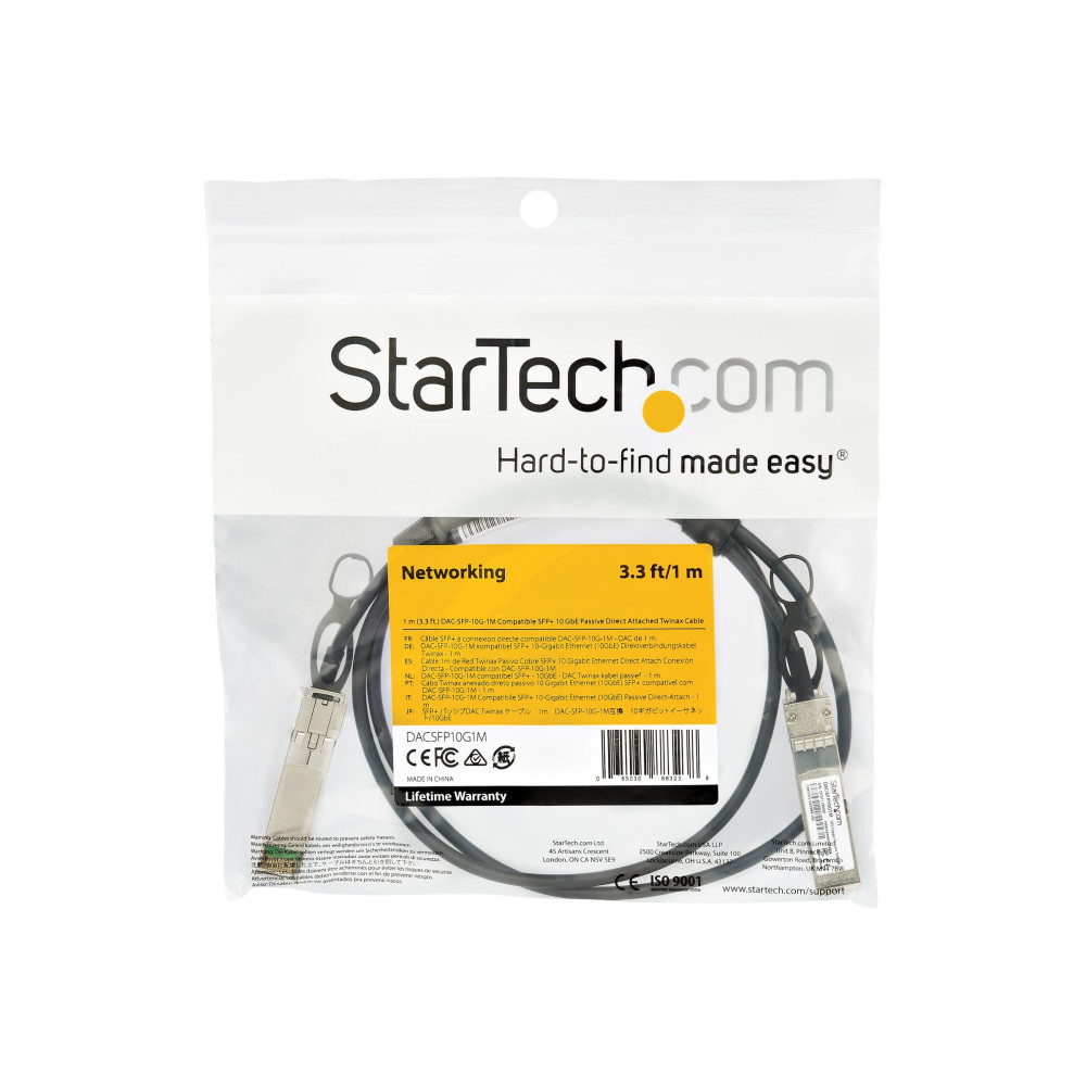 StarTech DACSFP10G1M 1M 10GBE SFP+ DAC TWINAX CABLE FOR DELL EMC DAC-SFP-10G-1M, LTW - Image 1