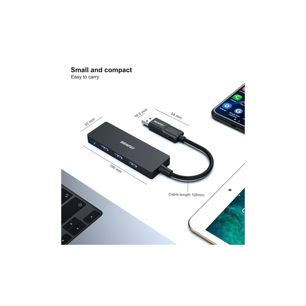 BENFEI 6971785942905 000291BK 4-Port USB 3.0 Ultra Flat Data Hub, USB C Hub with 4 Ports USB 3.0 Adapter - Image 6