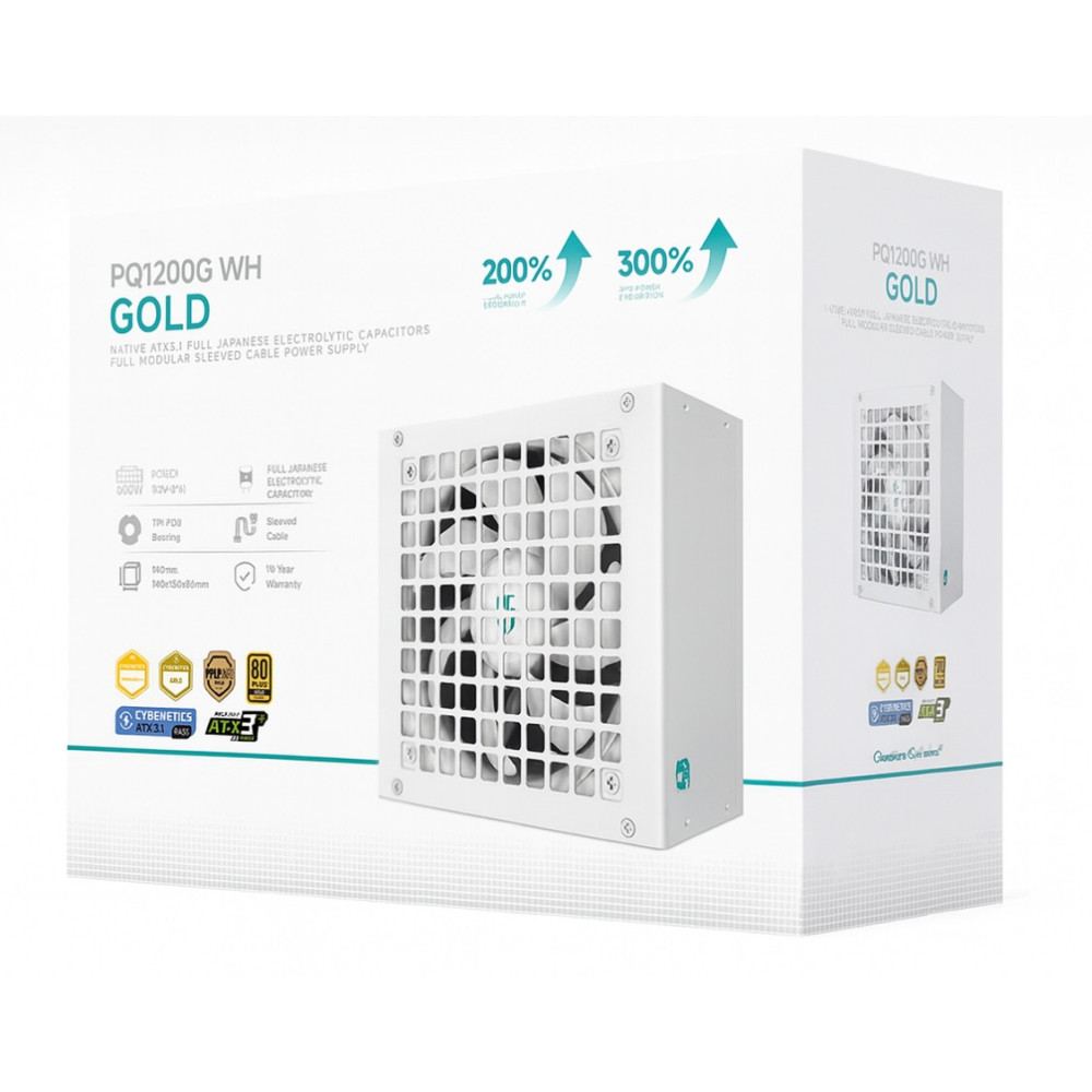 DEEPCOOL R-PQC00G-FD1W-JGAU-V1 PQ1200G WH 1200W Gamer Storm 80+ Gold/Cybenetics Fully Modular ATX Power Supply 120mm Fan, Japanese Capacitors, DC to DC, ATX12V V3.1, - Image 1