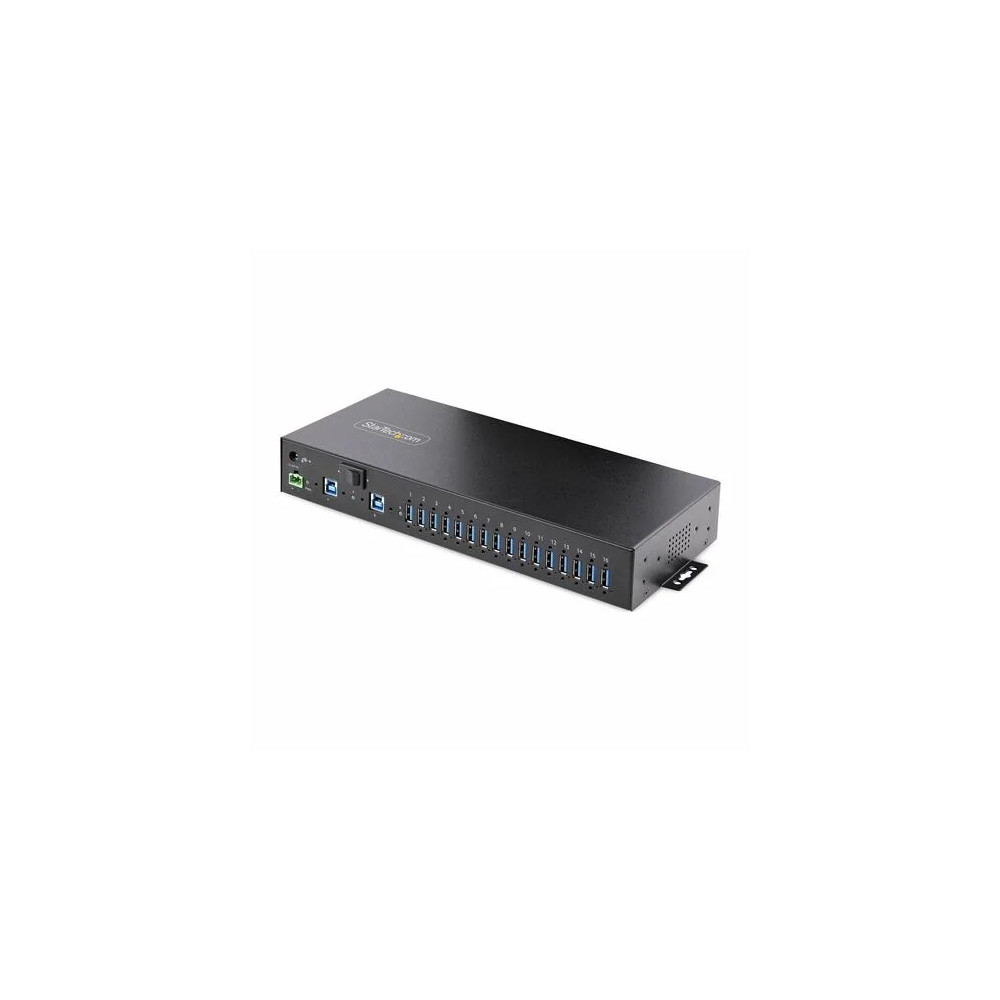 StarTech 5G16AINDS-USB-A-HUB 16-Port Industrial USB 3.0 Hub 5Gbps, Mountable, Terminal Block Power Up to 120W Shared, USB Charging, Dual-Host Hub/Switch - 16 USB-A 3.2 Gen 1 (5Gbps shared) Downstream Facing Ports (DFP) w/dual-host switch/hub - Steel enclo