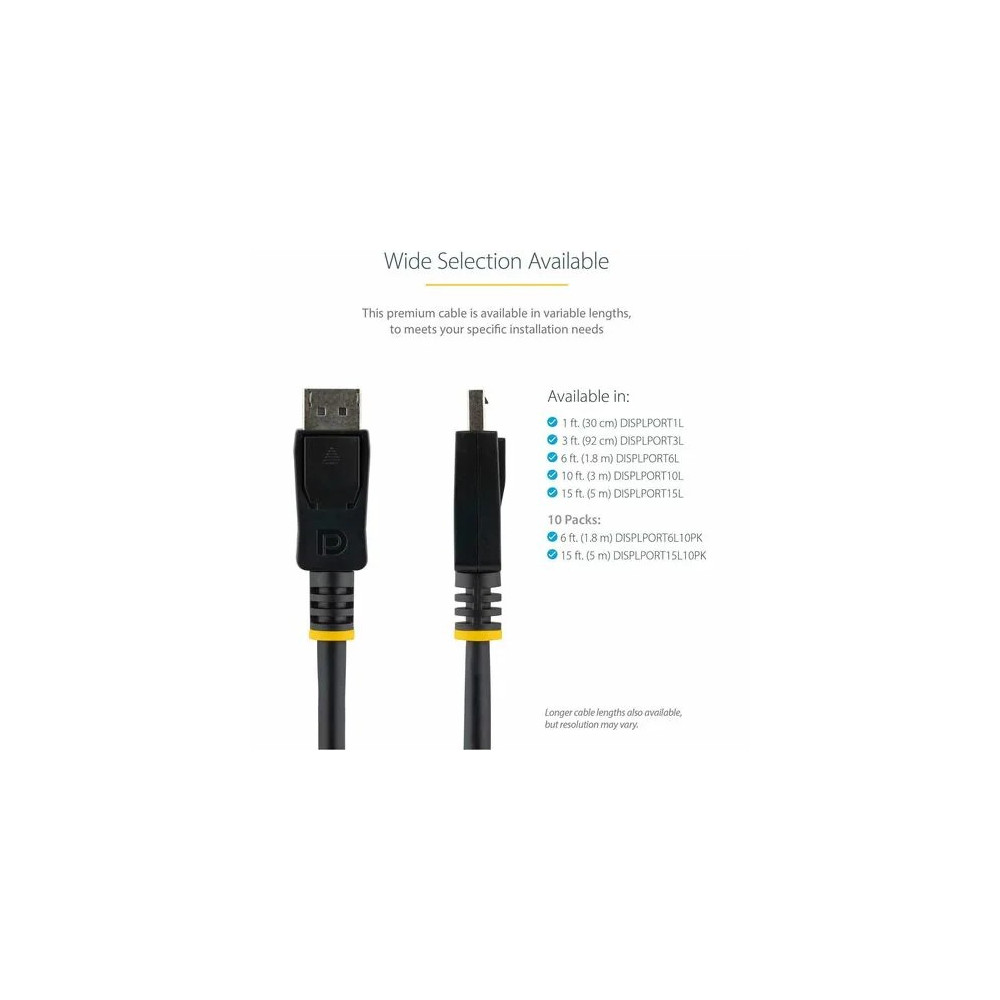 StarTech DISPLPORT6L 6ft (2m) DisplayPort 1.2 Cable, 4K x 2K UHD VESA Certified DisplayPort Cable, DP Cable/Cord for Monitor, w/ Latches - Cable for Audio/Video Device, Monitor, Workstation, Projector - First End: 1 x 20-pin DisplayPort 1.2 Digital Audio/
